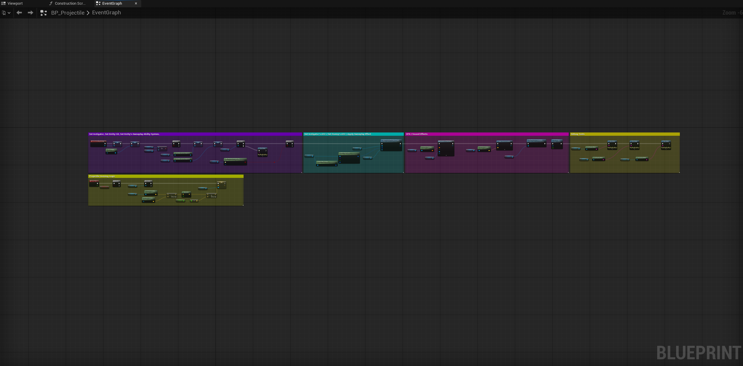 BP_Projectile full Event Graph overview